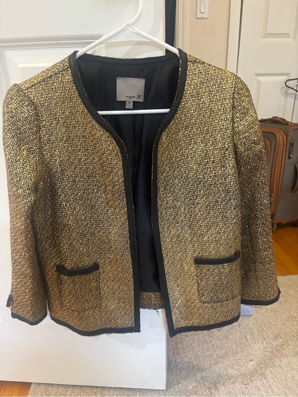 Aryn K Gold and Black Tweed Open-Front Jacket